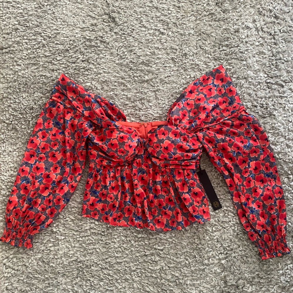 x REVOLVE Burna Blouse in Red Poppy Floral NWT
